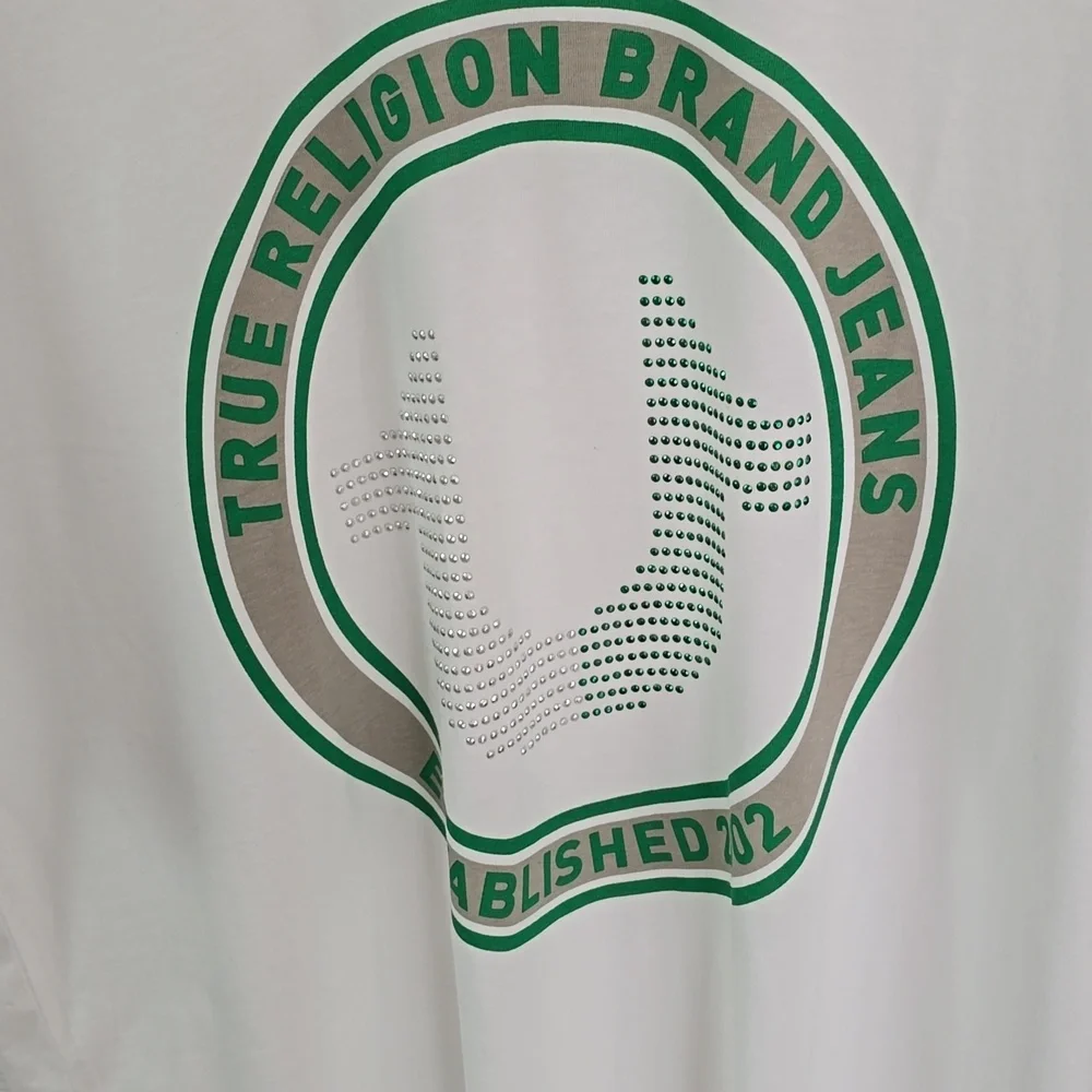 NWT True Religion Graphic Embellished Short Sleeve Tshirt White Size XL